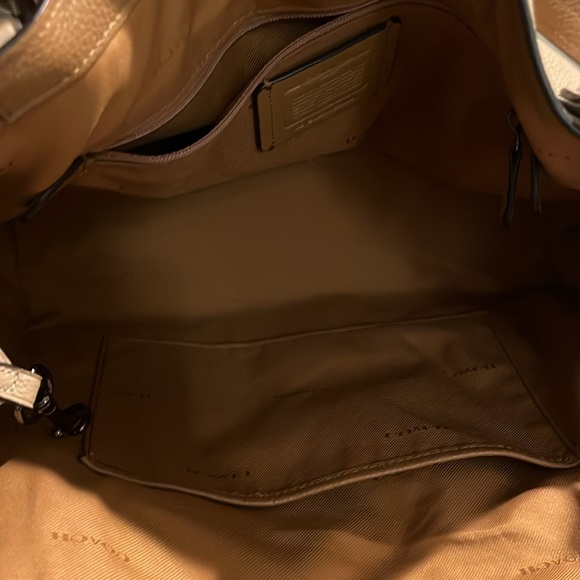 Coach Leather Tote Bag in Tan with Crossbody Strap and beading 9.5H x 15W - Picture 6 of 12